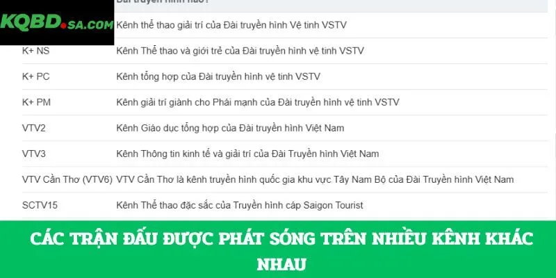 Các trận đấu được phát sóng trên nhiều kênh khác nhau