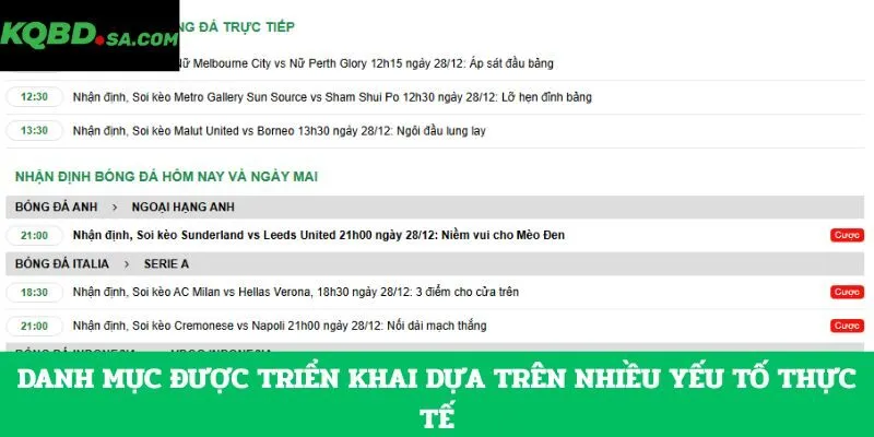 Danh mục được triển khai dựa trên nhiều yếu tố thực tế